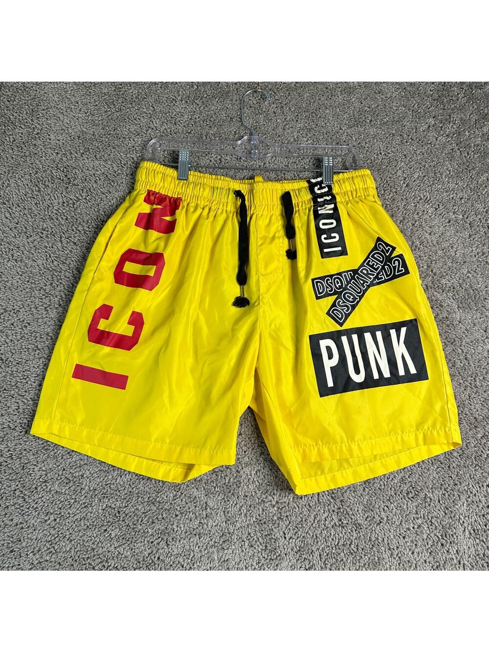 DSquared2 Swim Trunks Mens 2XL Yellow Black Icon Beach Surf Bathing Suit